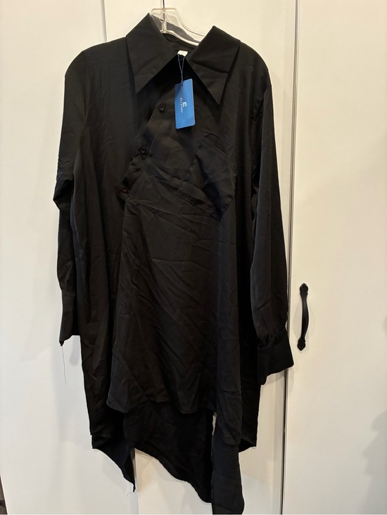 Ellazhu Tops - Asymmetric Black Shirt Dress - Modern Minimalist whimsigoth